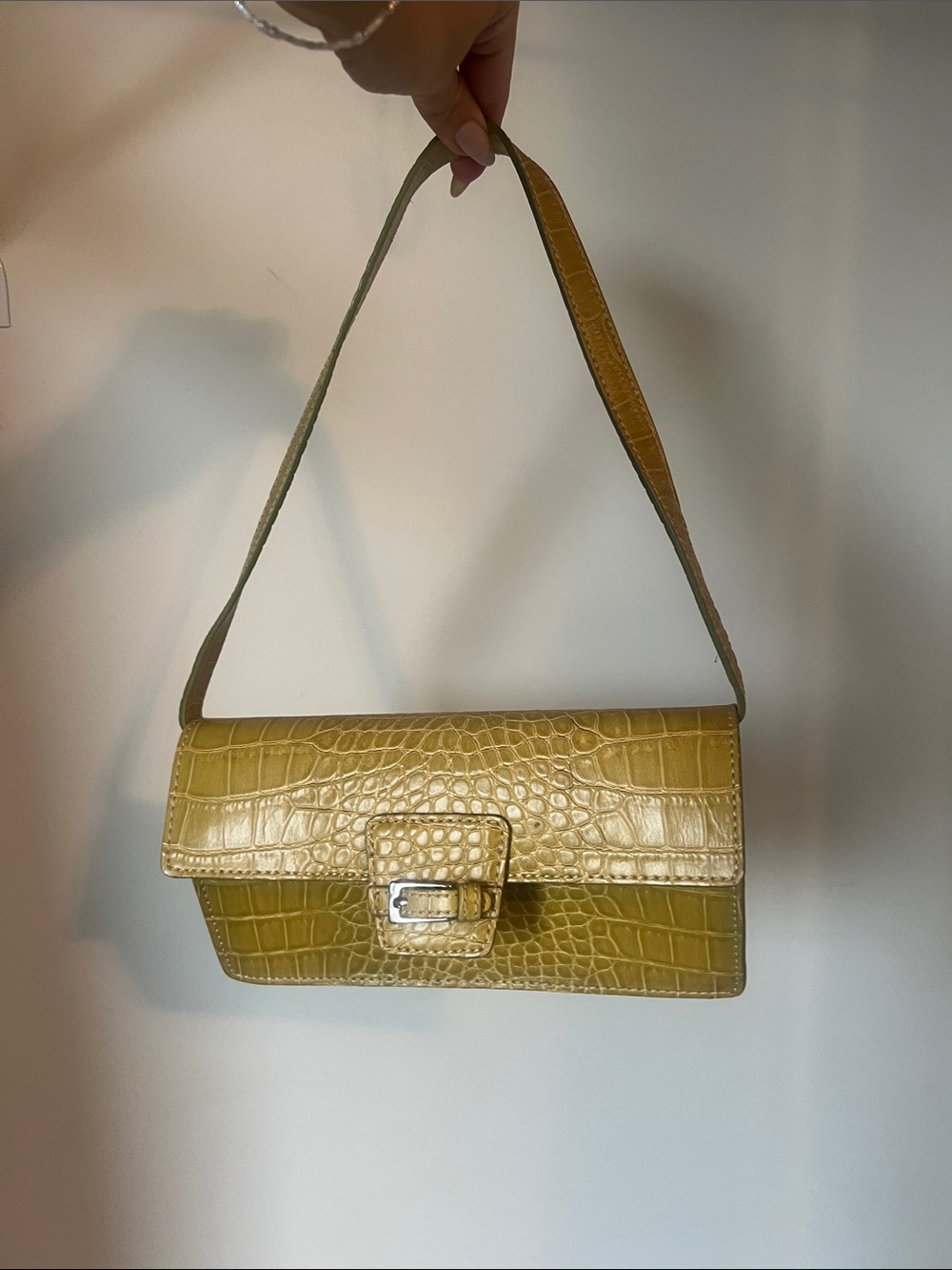 Liz Claiborne Olive Croc-Embossed Shoulder Bag with Buckle